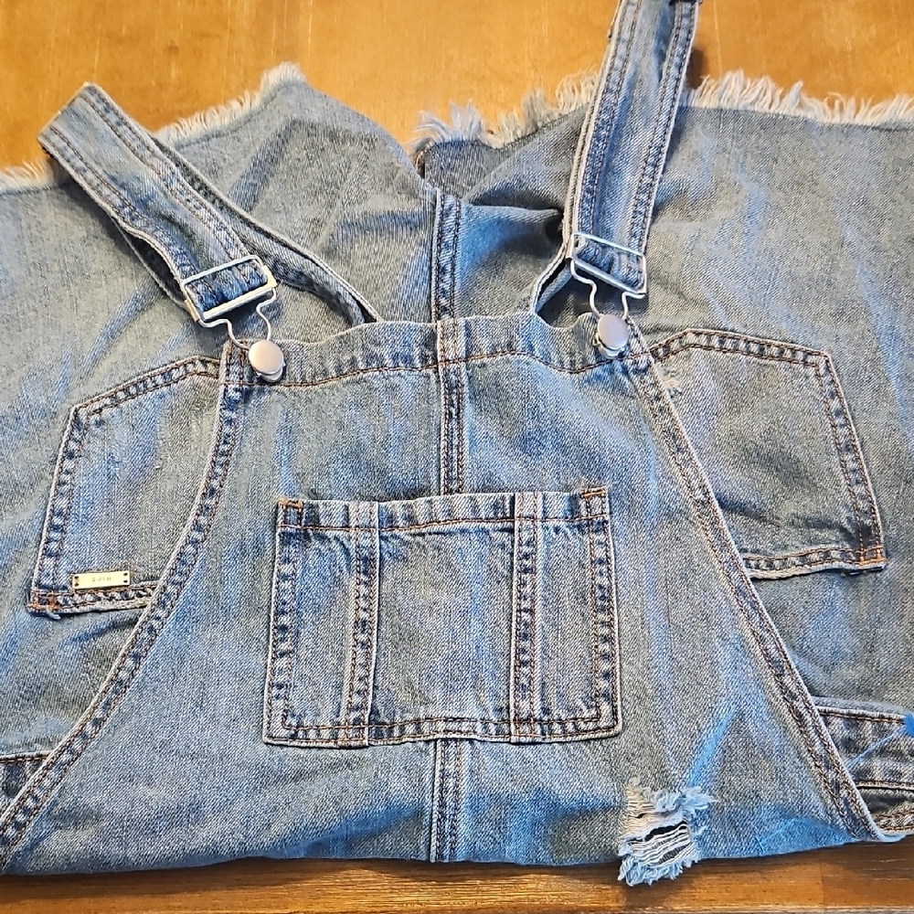 RIPE DENIM DISTRESSED  MATERNITY SHORT OVERALLS
